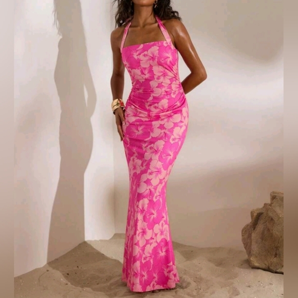 Knitted Print Bodycon Maxi Halter Dress For Women,Vacation Style,Knitted Graphic - Picture 3 of 7